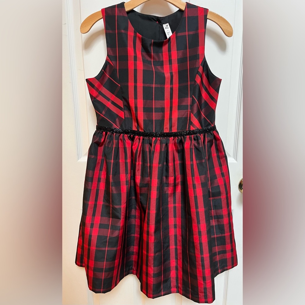 Girls Holiday Black and Red Plaid Dress